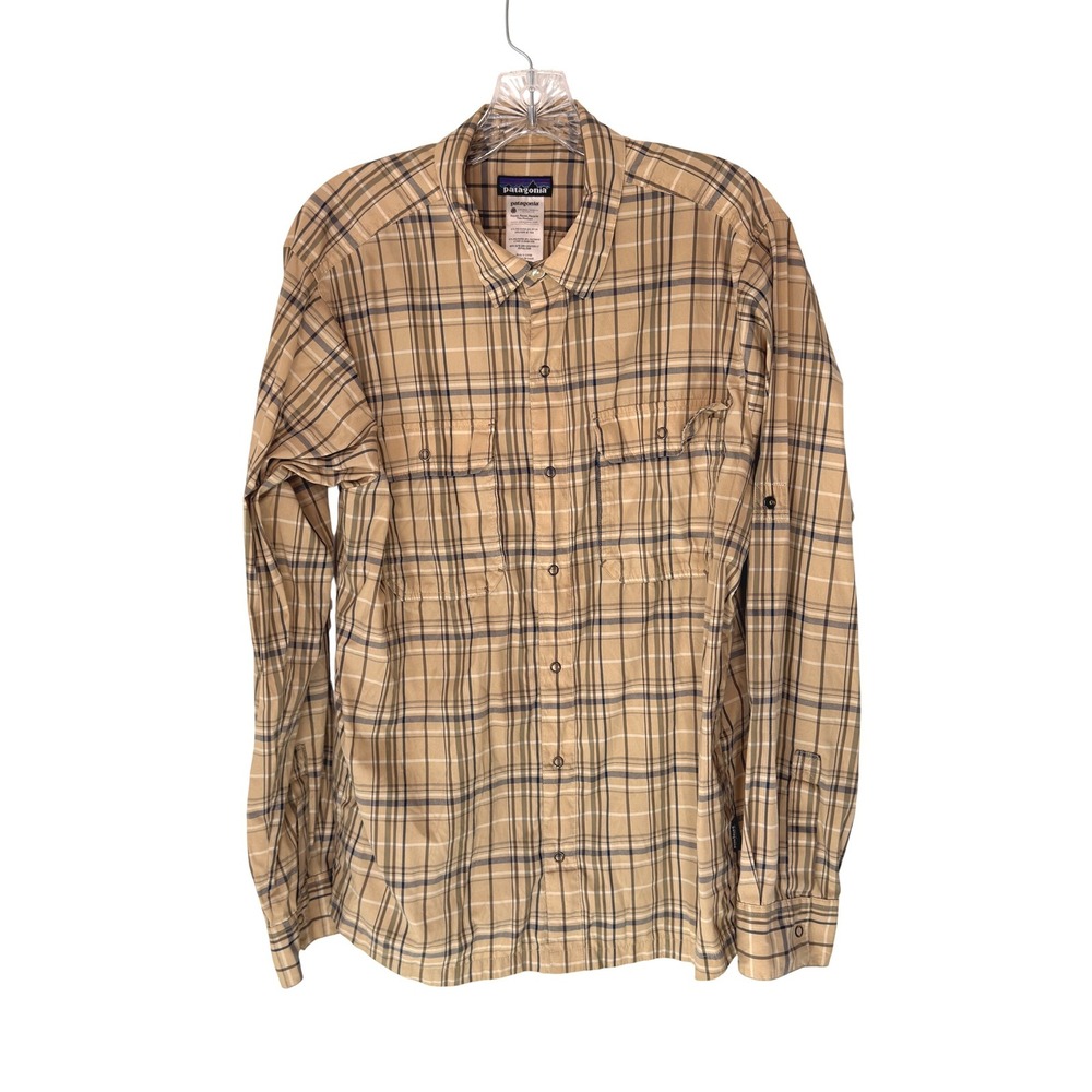 Patagonia‎ Snap Button Down Shirt Men's Tan Plaid Gorpcore Long Sleeve Medium